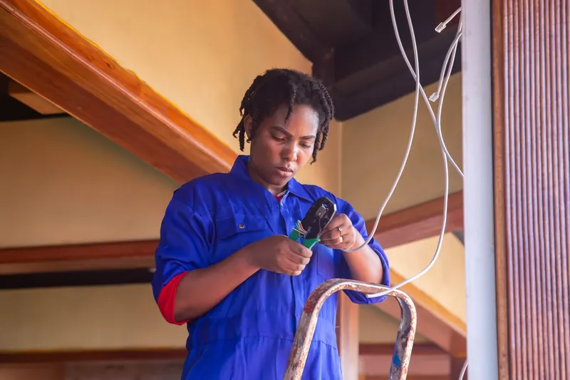 Electrician working on interior wiring